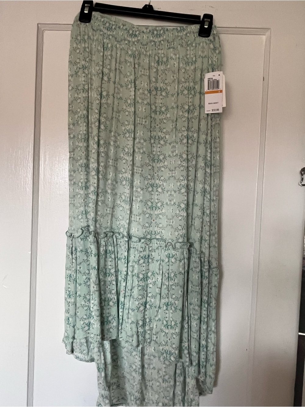Hippie Rose Mint Green Floral Tiered Maxi Skirt